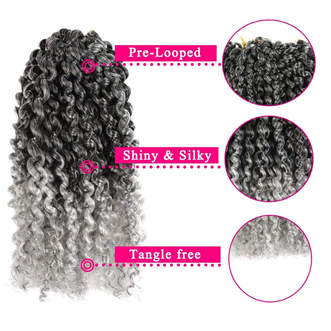 Pelo corto de Passion Twist de 8 pulgadas, rizado tipo afro, cabello rizado con ganchillo con sal y pimienta, para mujeres negras (9 paquetes,