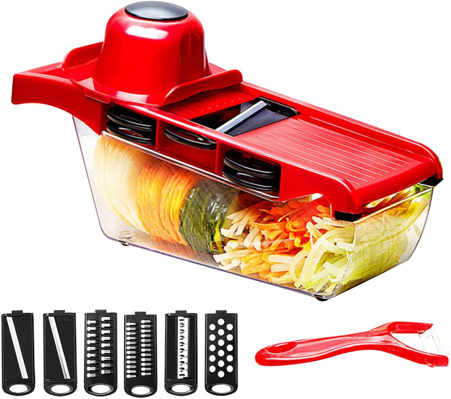Cortadoras de verduras, 6 en 1, cortador de patatas con pelador, picadoras manuales de cocina con contenedor, multifuncionales, rebanadoras de