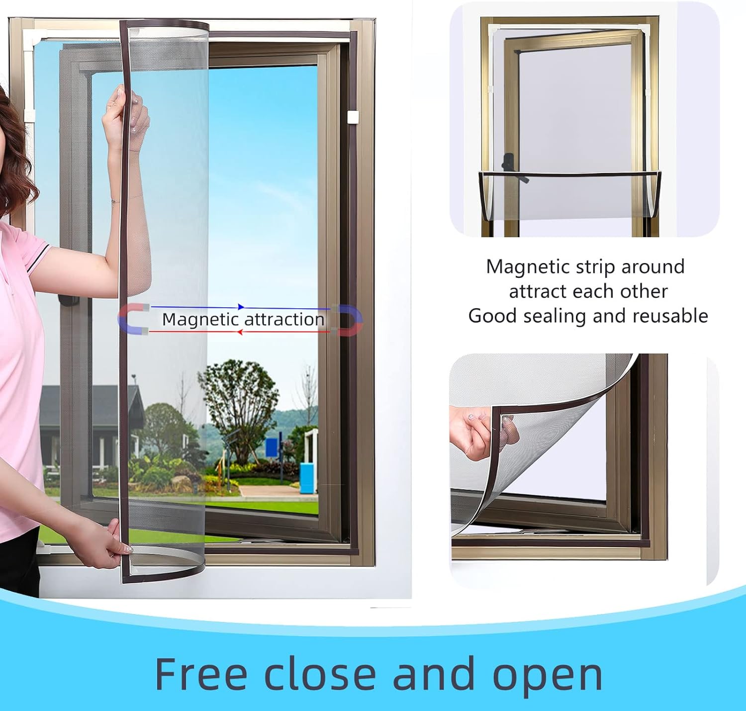 Protector de pantalla magnética de malla ajustable para ventana de bricolaje, se adapta a marcos de ventana blancos de 57 x 35 pulgadas con malla de