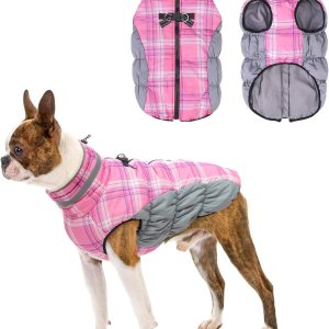BEAUTYZOO Abrigo de invierno a cuadros para perro, chaqueta reflectante mejorada para perro, forro polar acolchado con arnés integrado, ropa BEAUTYZOO Abrigo de invierno a cuadros para perro, chaqueta reflectante mejorada para perro, forro polar acolchado con arnés integrado, ropa