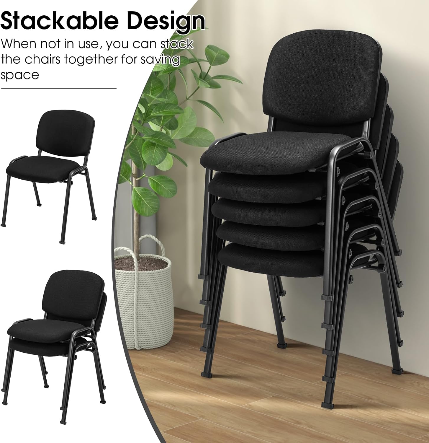 COSTWAY Juego de 5 sillas de sala de espera, sillas de conferencias apilables con asiento y respaldo tapizados, sillas ergonómicas de recepción de