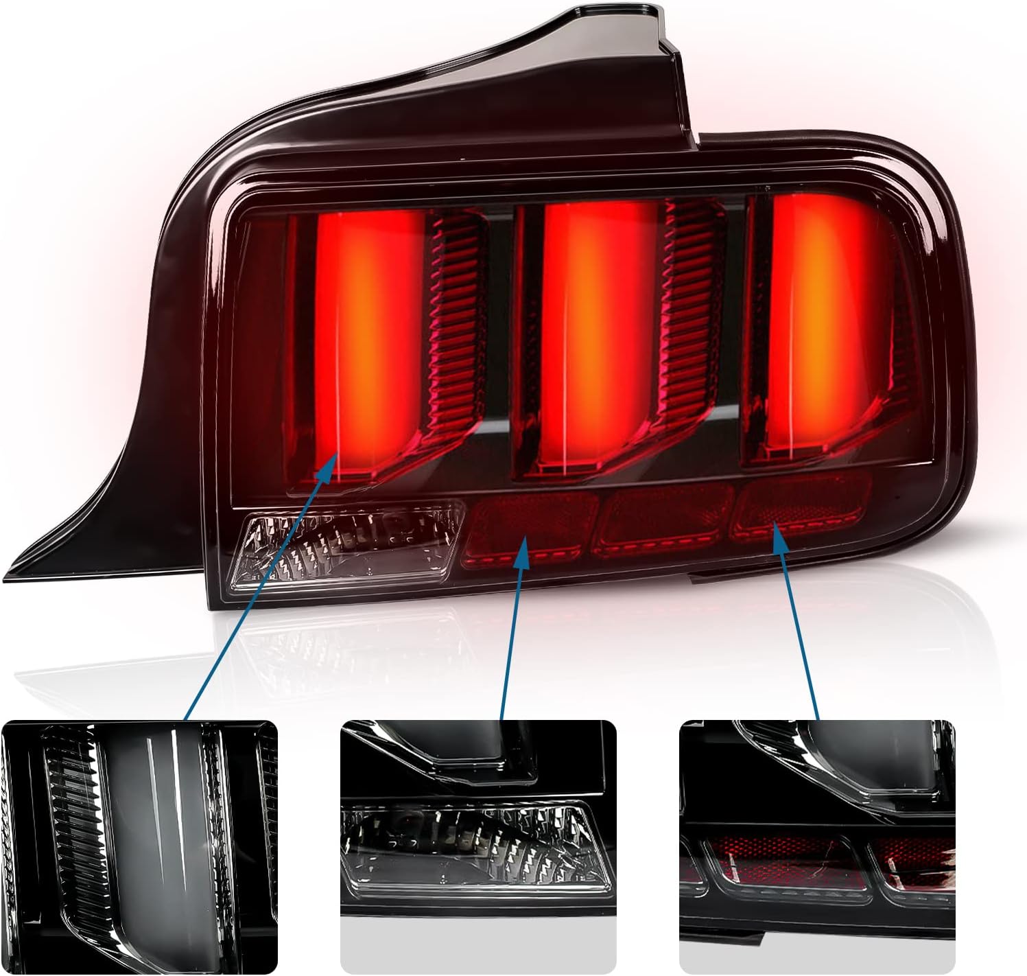 Conjunto de luz trasera ahumada compatible con Mustang 2005 2006 2007 2008 2009, lámparas LED de señal secuencial derecha e izquierda