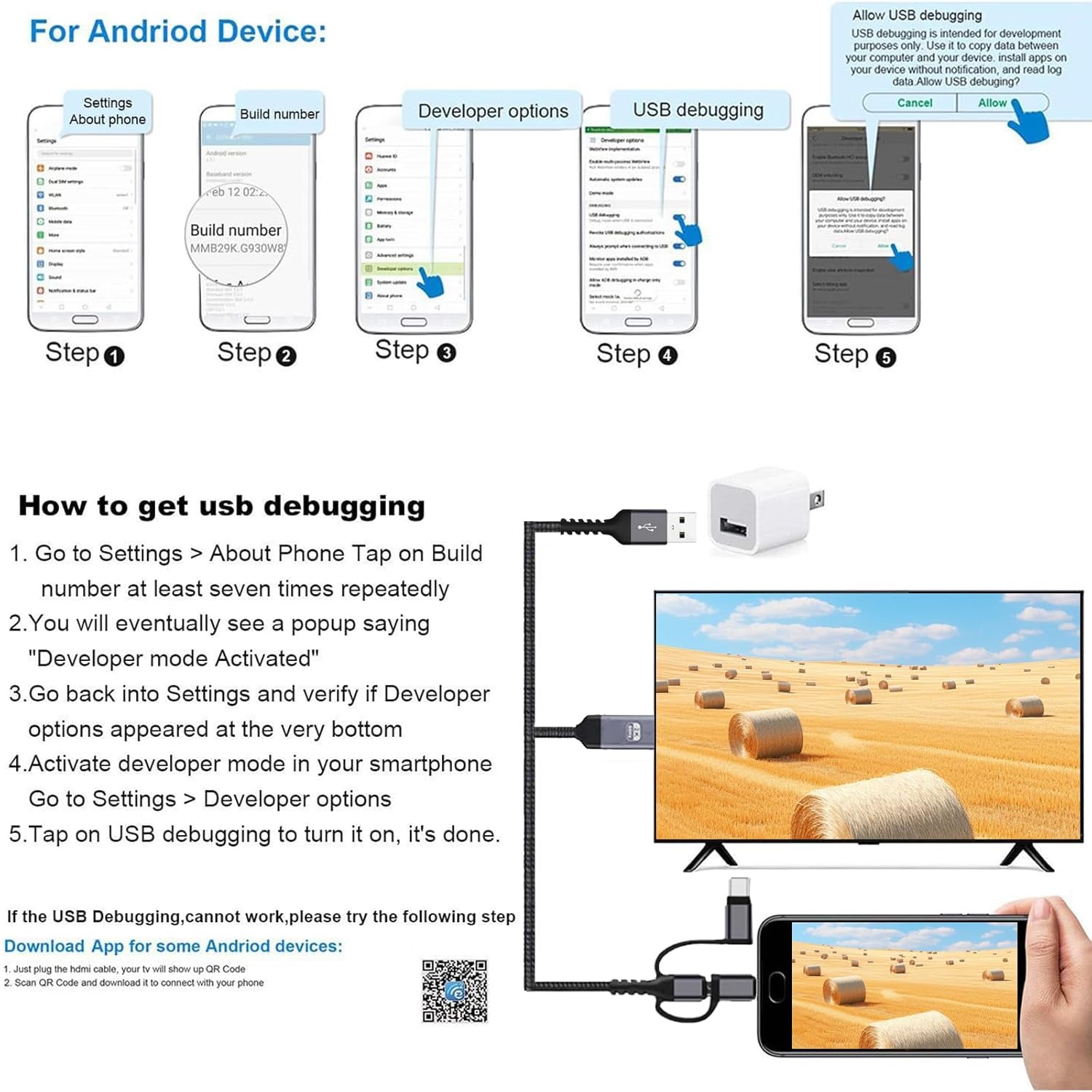 AMANKA Adaptador HDMI para TV, teléfono a TV, adaptador AV digital 1080P, cable conector de pantalla de sincronización 3 en 1, compatible con