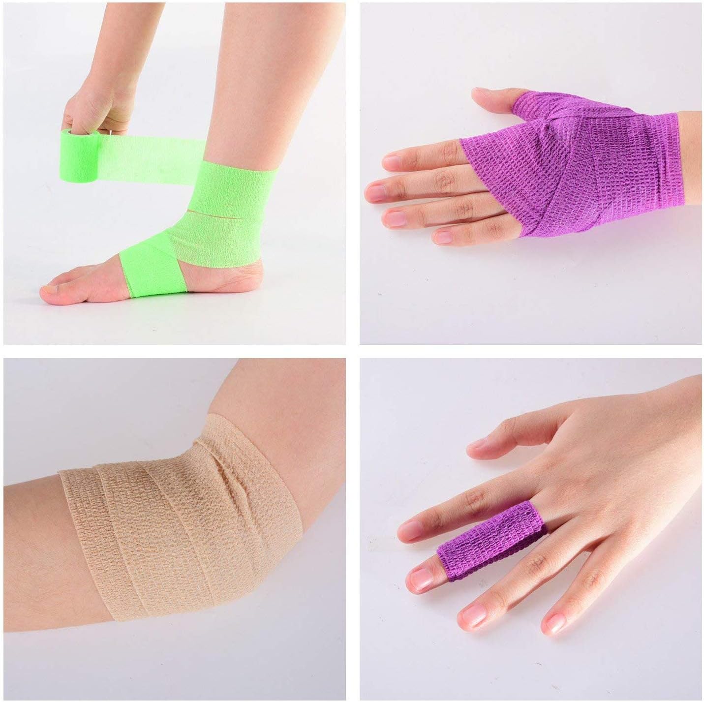 sansheng Paquete de 12 vendajes cohesivos autoadherentes, cinta atlética para muñeca, tobillo, mano, etc. (12 colores, 1 pulgada x 5 yardas)