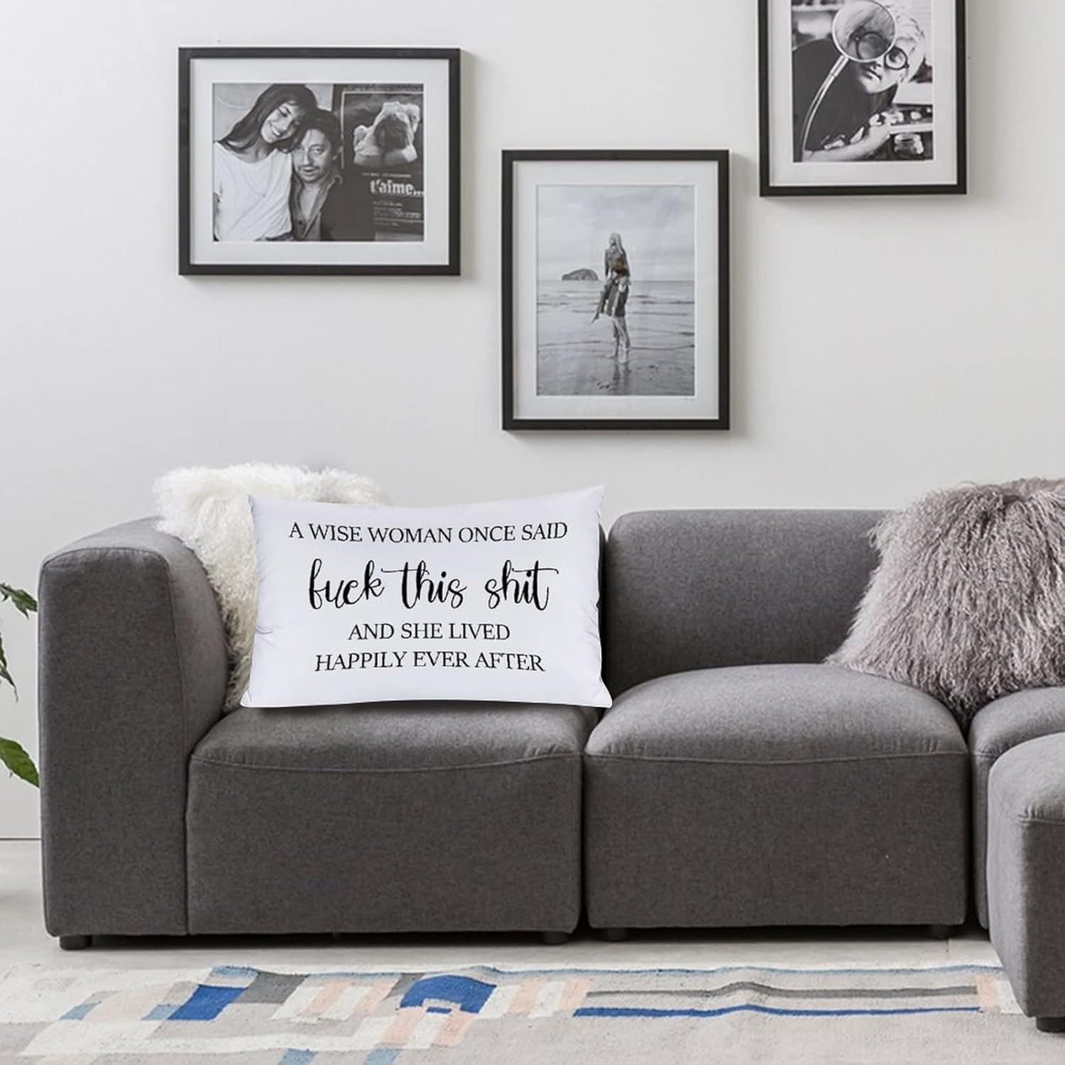 Throw Pillow Covers A Wise Woman Once Said Fuck This Shit And She Lived Happily Ever after Pillowcase Oblong Cushion Covers for Bed Chair Couch