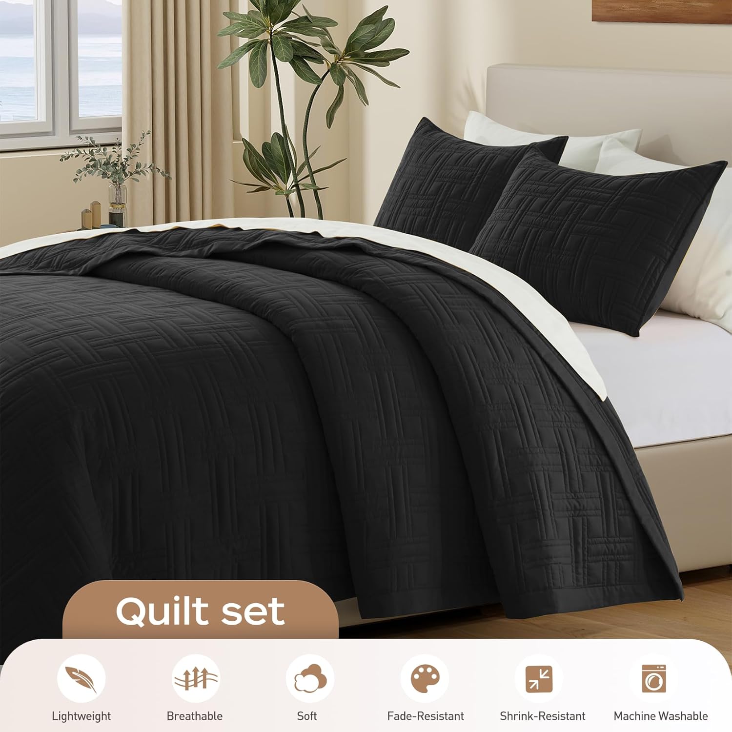 Juego de edredón negro tamaño Queen, juego de ropa de cama ligero de verano delgado, juego de edredón y colcha de microfibra suave para todas las