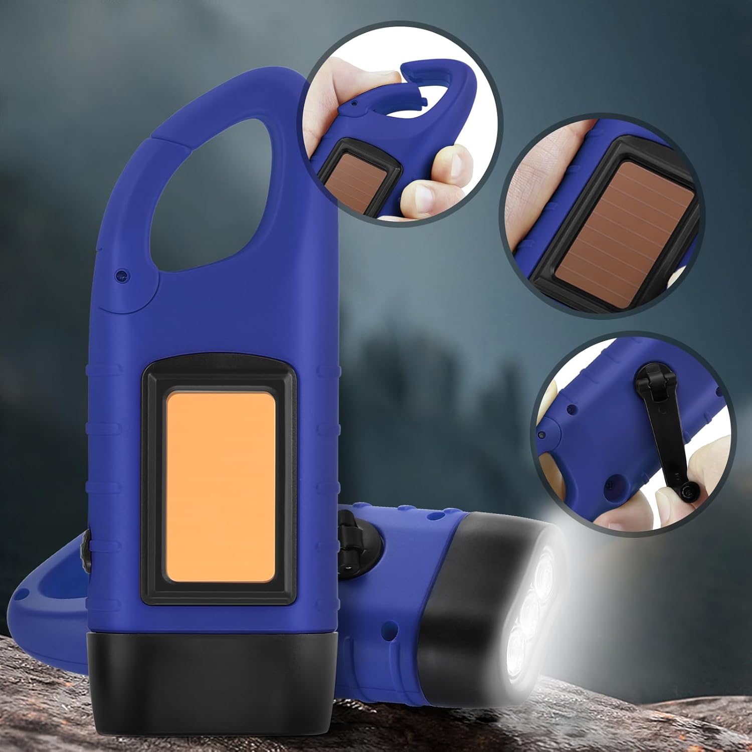 Simpeak Paquete de 2 linternas de manivela de mano, linterna LED recargable de emergencia, linterna de supervivencia, linterna de dinamo de carabina