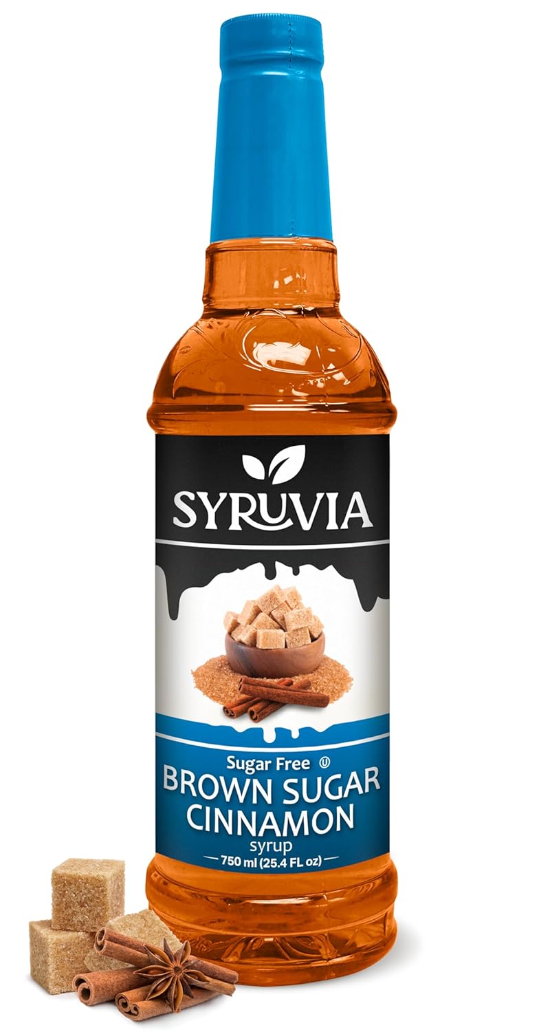 Syruvia Jarabe de café con canela y azúcar morena sin azúcar, 25.4 onzas líquidas, jarabe para café, lattes, batidos, postres, 100% vegano, sin