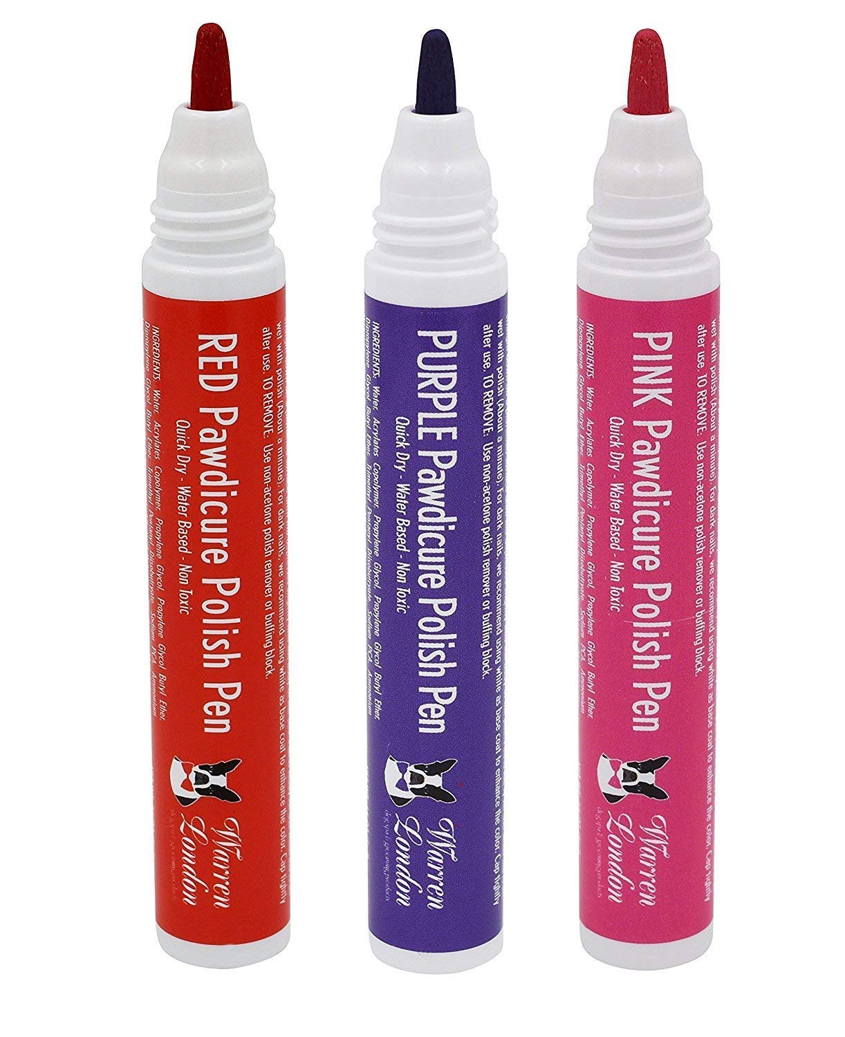 Warren London Pawdicure – Bolígrafos de esmalte de uñas para perro, secado rápido, bajo olor, accesorios no tóxicos para perros, ideales para