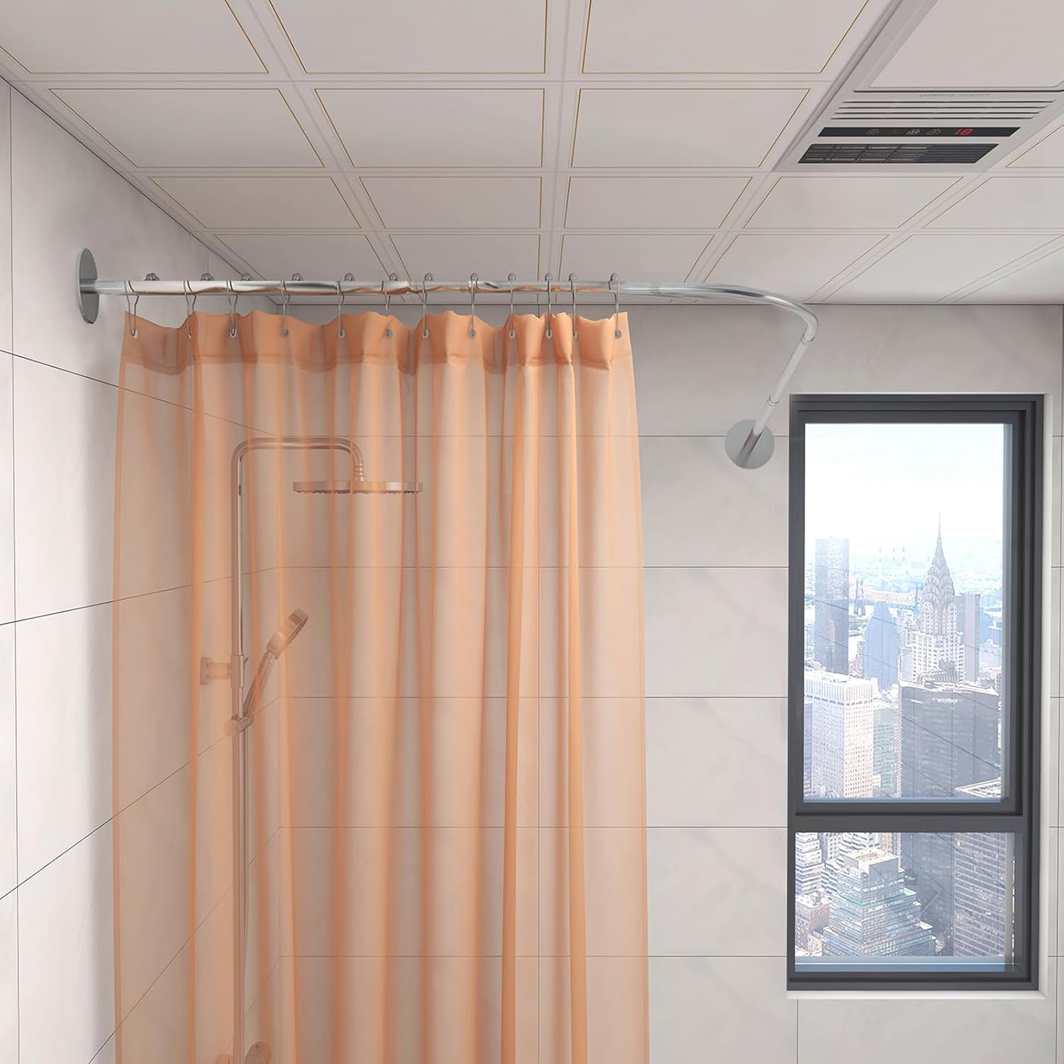 Barra de cortina de ducha, barra de cortina de ducha de esquina, barra de cortina de ducha en forma de L para bañera, 30 x 60 pulgadas, barra de