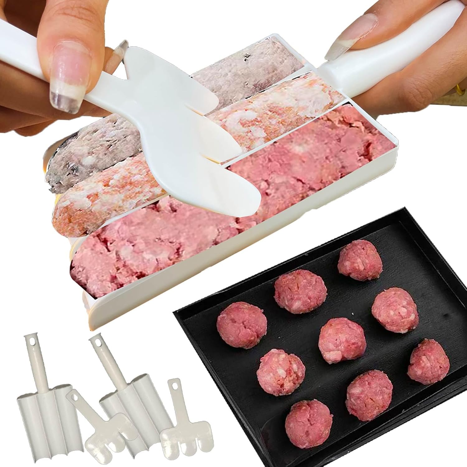 2 piezas de triple albóndigas molde de albóndigas de cocina, 3 albóndigas a la vez control rápido y eficiente del tamaño de albóndigas