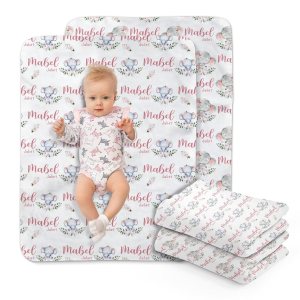 Funda impermeable personalizada para cambiador, tapete portátil para cambiador de pañales para padres de bebé, regalo personalizado, nombre rosa, Funda impermeable personalizada para cambiador, tapete portátil para cambiador de pañales para padres de bebé, regalo personalizado, nombre rosa,