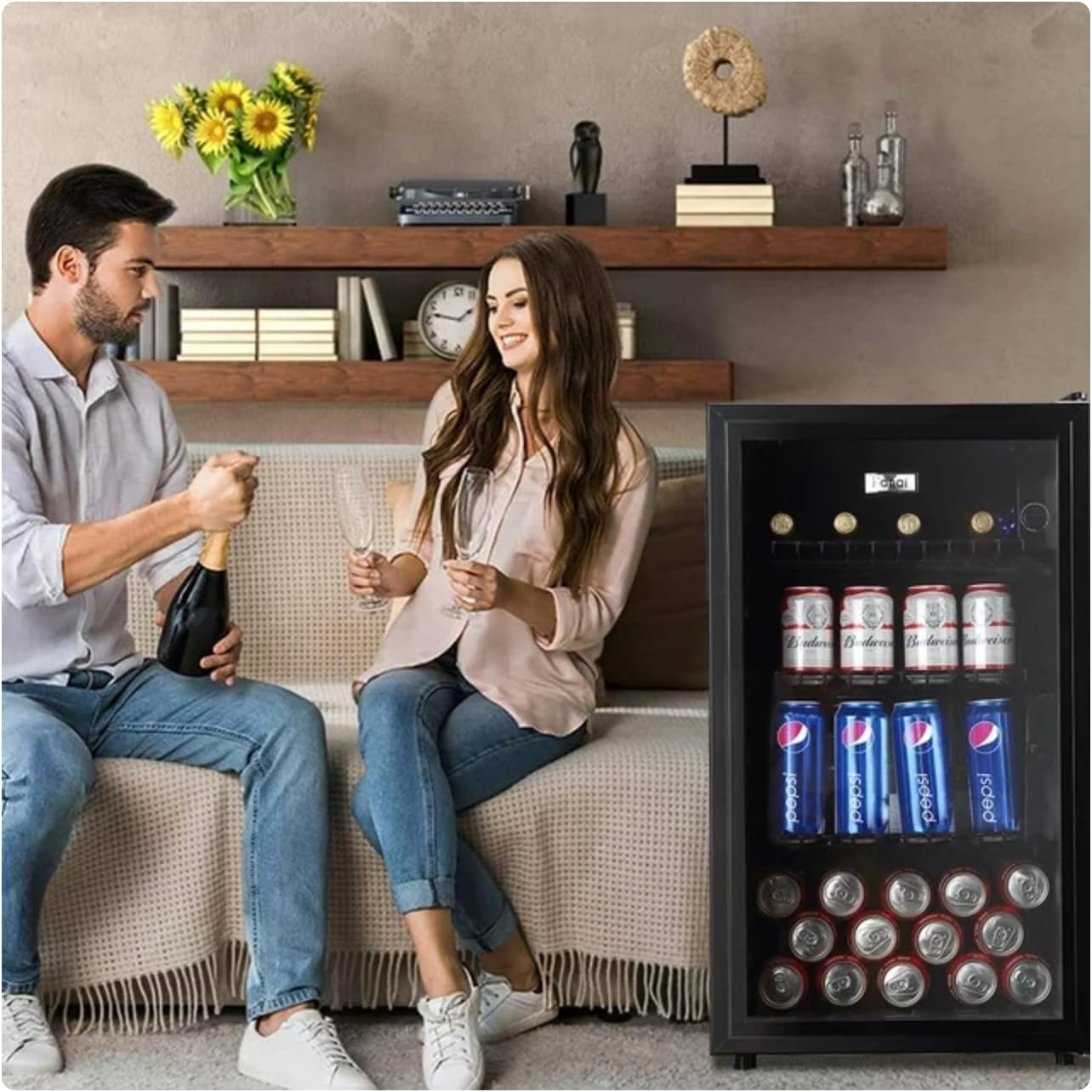 Refrigerador y refrigerador de bebidas para 120 latas, mini puerta de vidrio para refrescos, cerveza o vino para el hogar y el bar