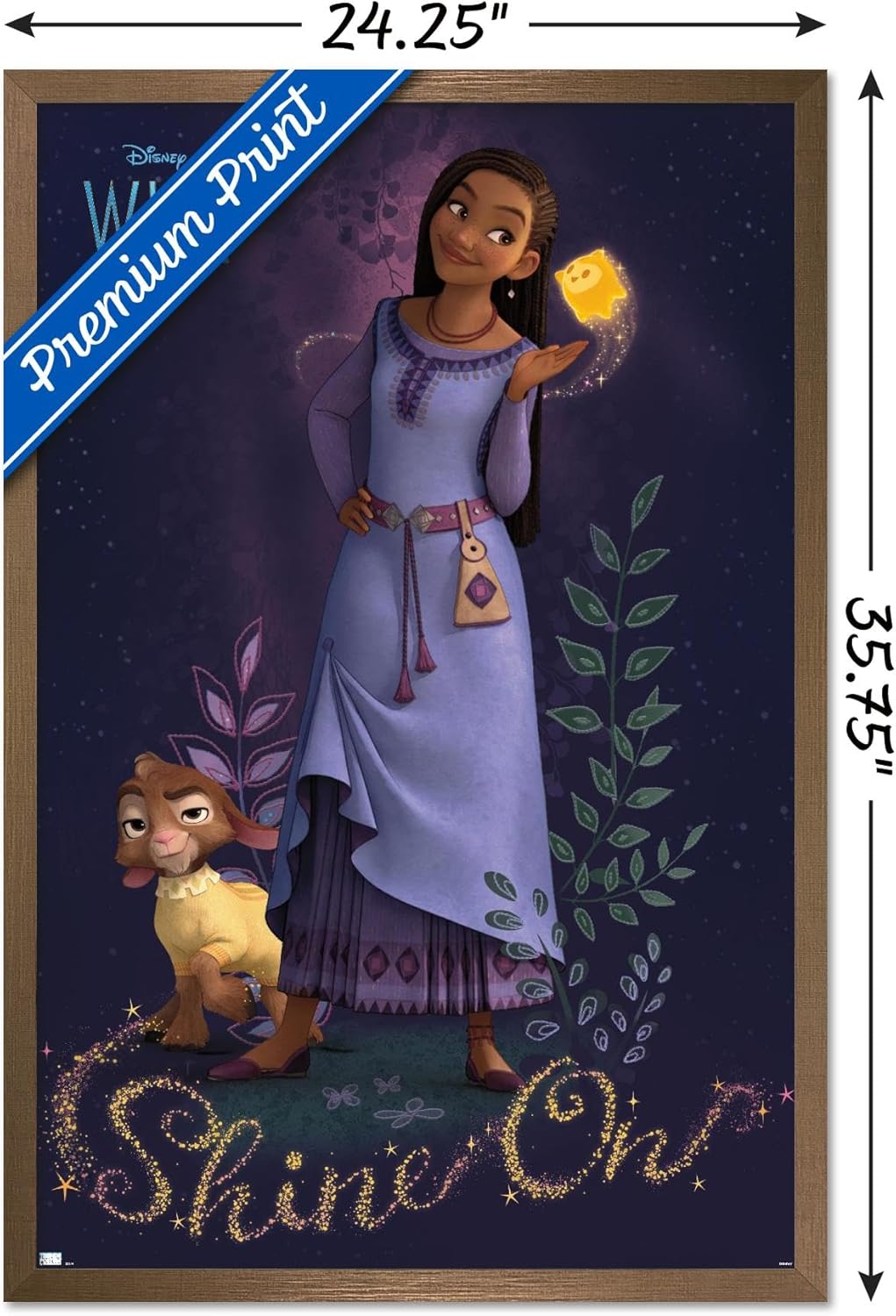 Trends International Disney Wish – Póster de pared Asha, 22.37 x 34.00 pulgadas, versión enmarcada en bronce