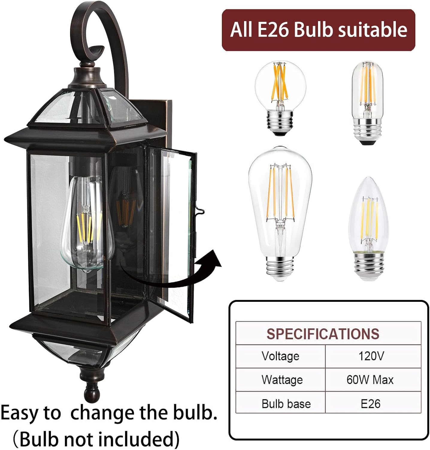ShinYouneL Luces de pared de bronce aceitado de 20 pulgadas para exteriores, lámpara exterior de cobre, impermeable, linterna montada en la pared,