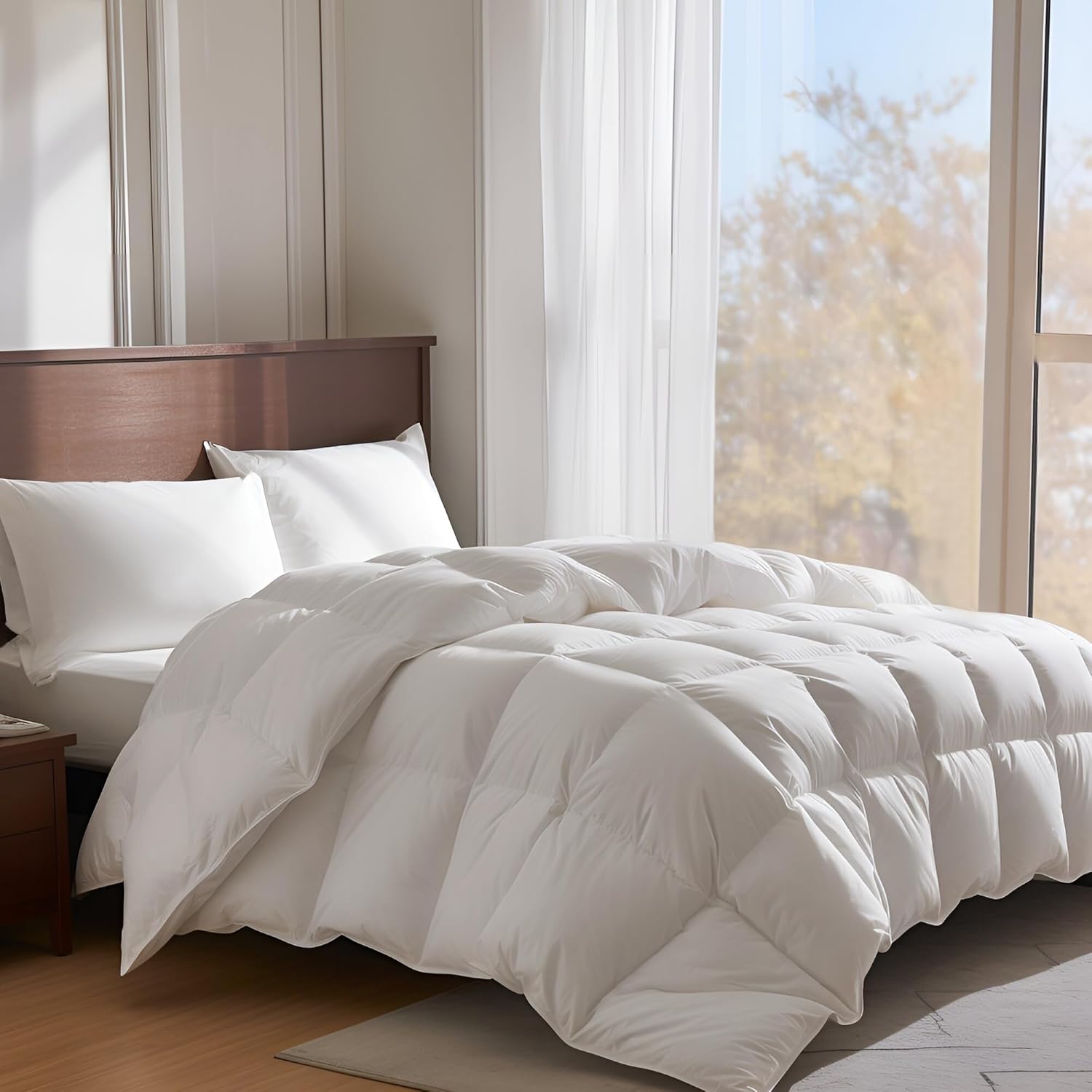 Edredón de plumas ligero para todas las estaciones, tamaño King, edredón de cama de hotel con funda 100% algodón, edredón blanco suave