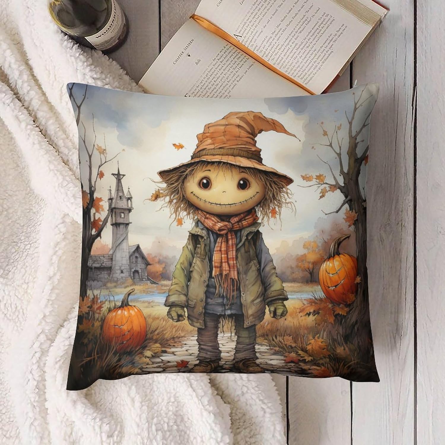 Cojines Decorativos para Sala – Funda de cojín para sofá de 22 x 22 pulgadas, diseño de paisaje otoñal, Acción de Gracias, para sofá, 22 x 22