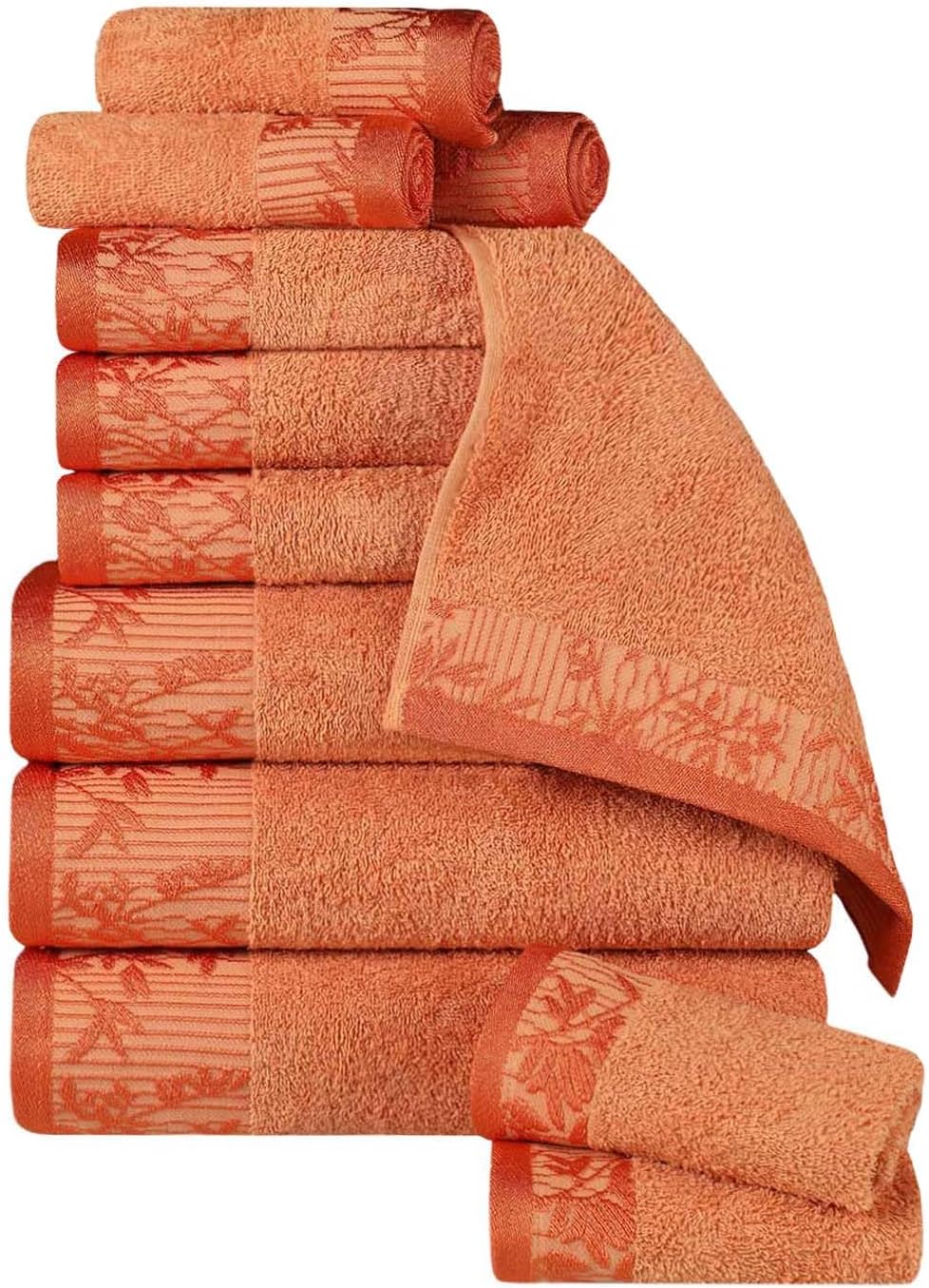 Superior Juego de toallas de algodón de 12 piezas, borde Dobby jacquard floral, secado rápido, baño decorativo, ducha, bañera, incluye 3 cuerpos, 3