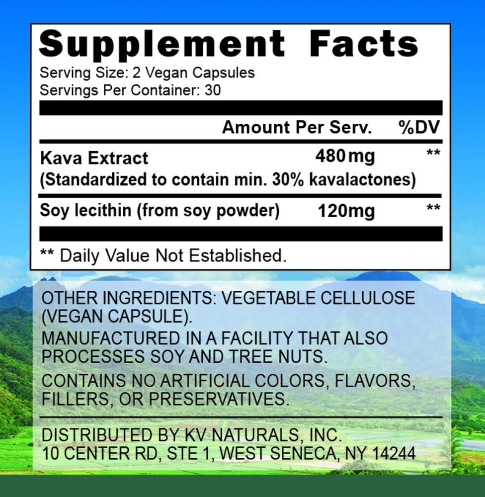 Cápsulas premium de raíz de kava  Cápsulas de polvo de extracto de raíz de kava al 10% de kavalactona  Suplemento de raíz de kava para relajación