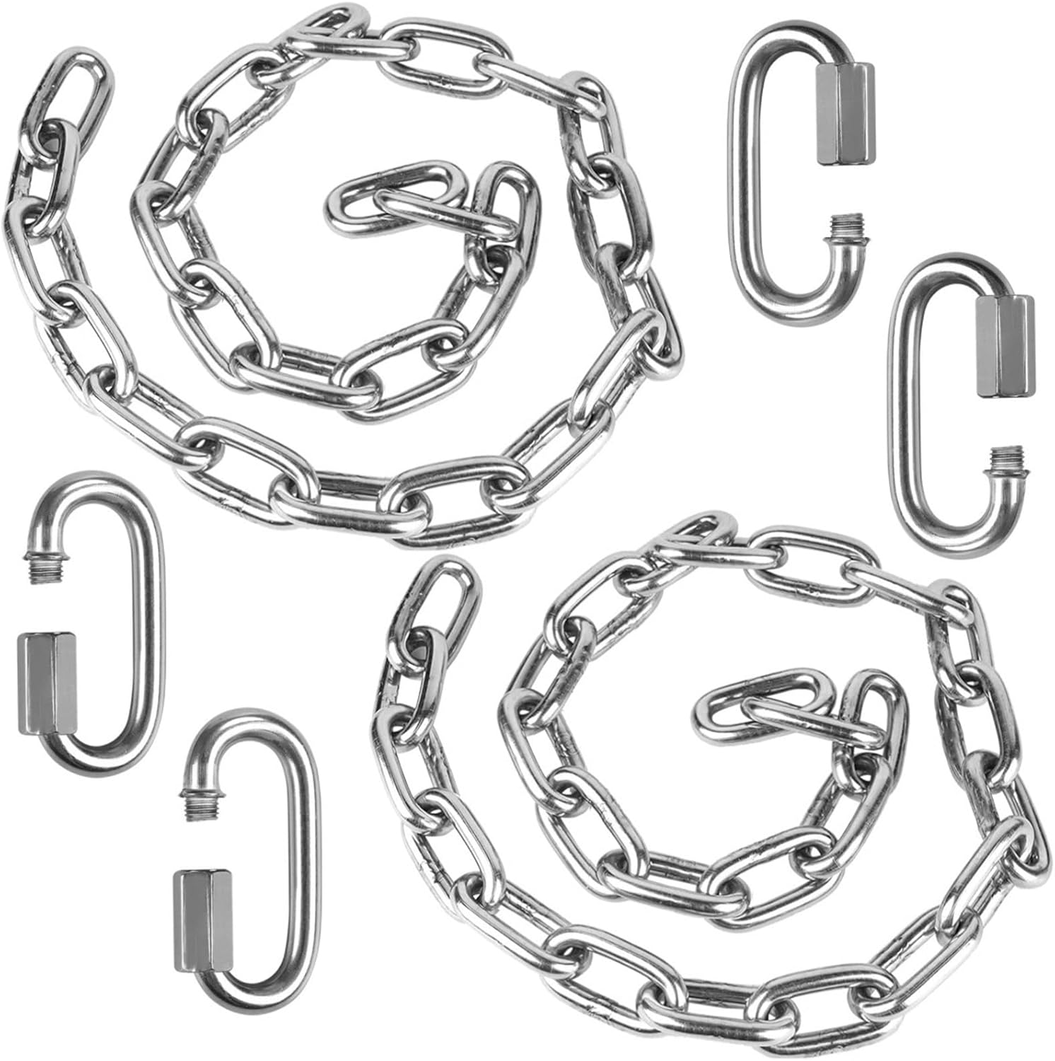 WWFFEN 2 cadenas de acero inoxidable (59 pulgadas), accesorios de columpio resistentes, 4 hebillas de conexión rápida, columpios de patio de juegos