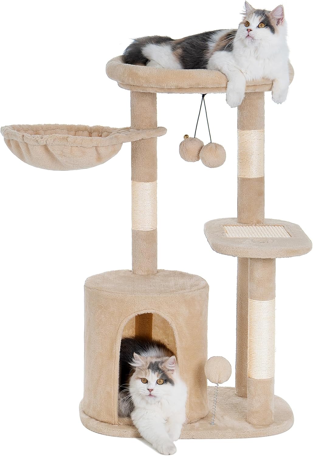 Aechonow Torre de árbol para gatos pequeños de interior con condominio y hamaca profunda, torre para gatos con poste rascador de sisal natural y