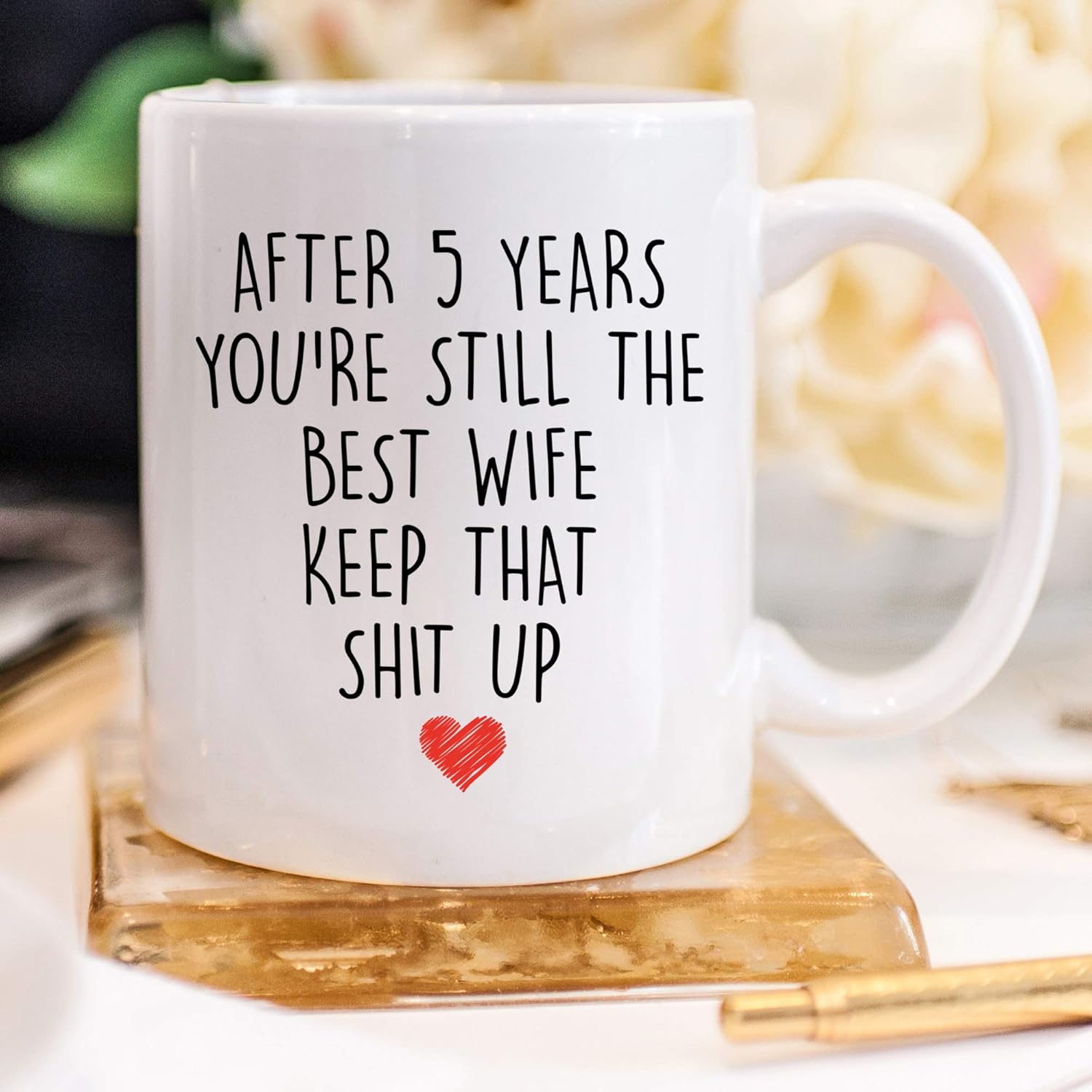 YouNique Designs Taza de café de aniversario de 5 años para ella, 11 onzas, 5 taza de aniversario de boda para esposa, cinco años, quinto año, 5 año