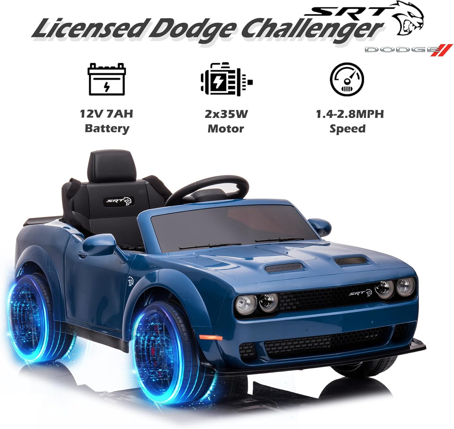 Vehículo eléctrico Dodge Challenger con control remoto de 12 V con licencia para niños, vehículos motorizados para niños, vehículo eléctrico de