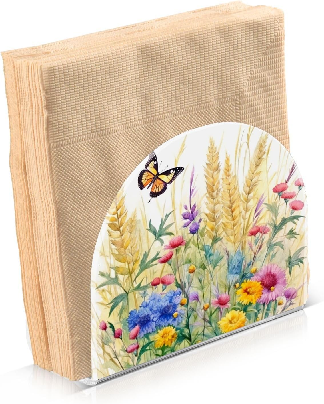 Napkin Holder Rustic Wildflowers Butterfly Napkin Holders for Tables, Clear Acrylic Napkin Holders Cocktail Napkin Holder for Kitchen Restaurant Bar