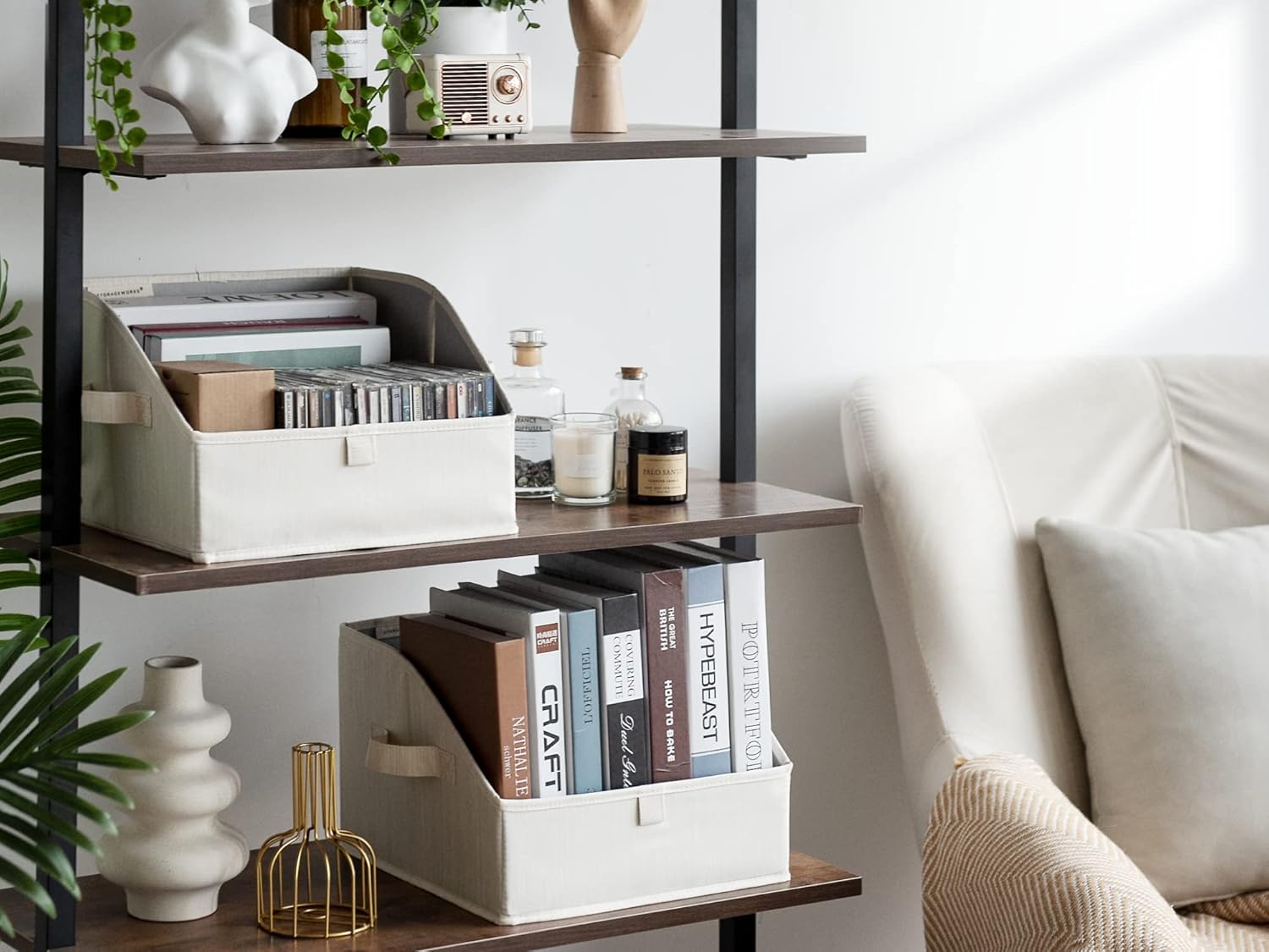 StorageWorks Paquete de 3 contenedores de almacenamiento trapezoidales plegables con 2 cajas de almacenamiento decorativas