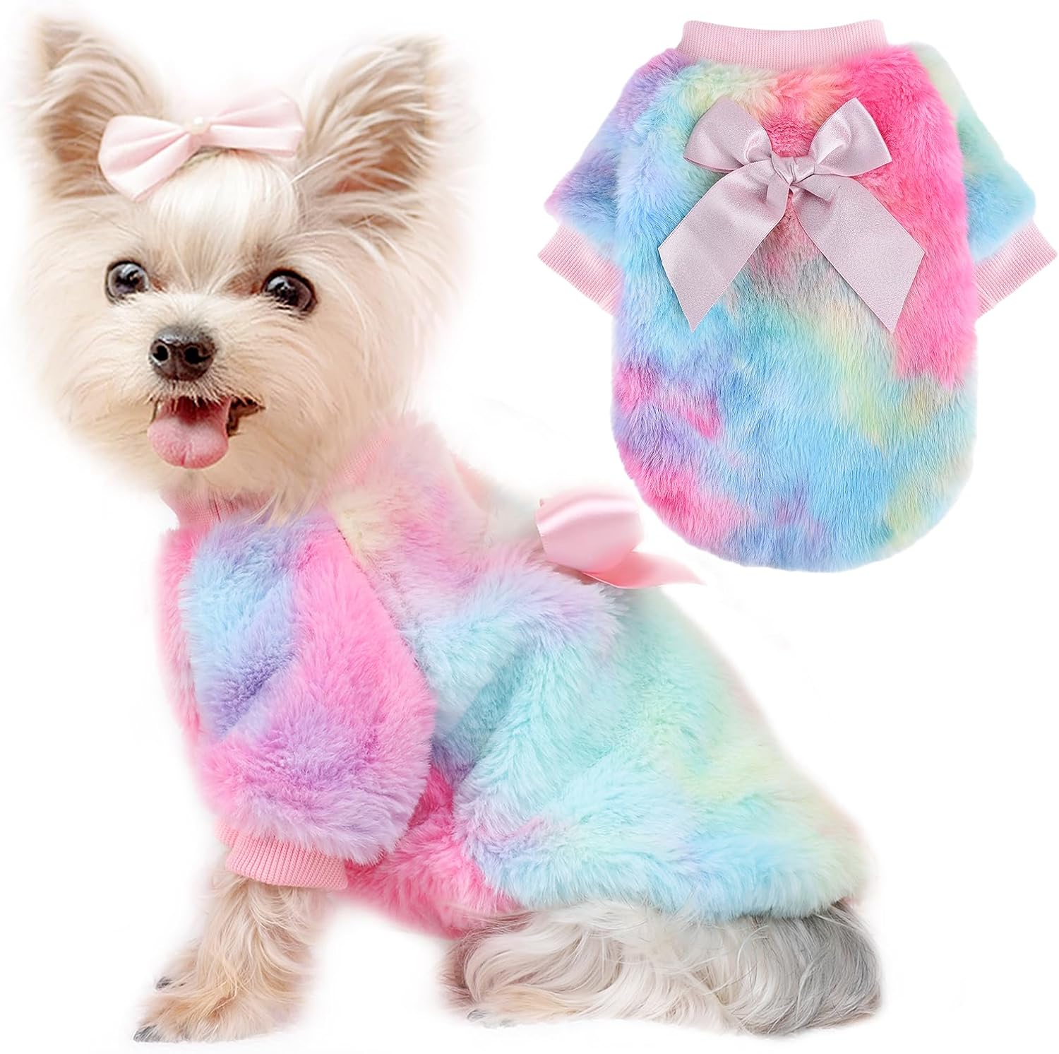 Suéteres de perro para perros pequeños, hembra, suéter de invierno teñido anudado para cachorros, ropa cálida para mascotas, trajes para Chihuahua,