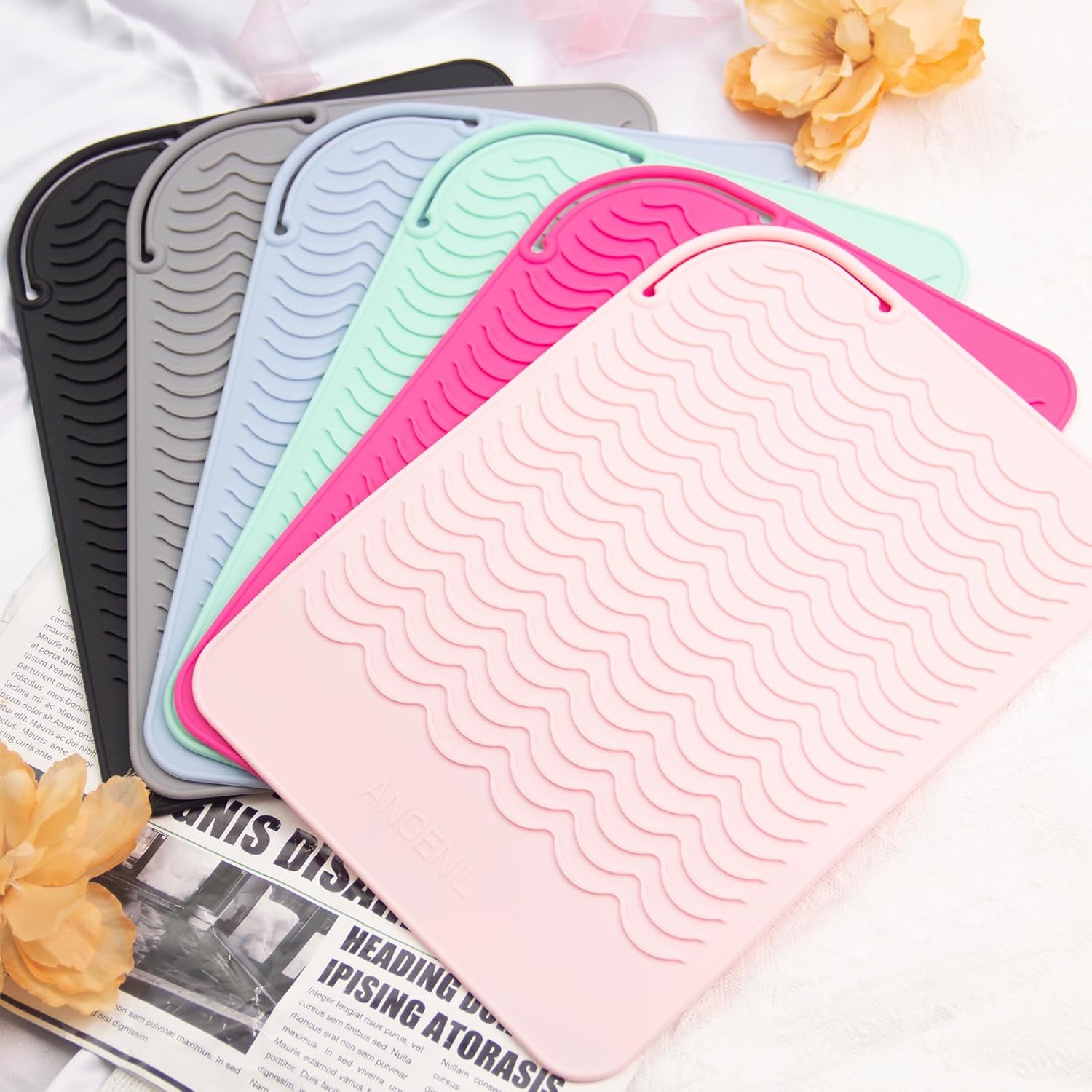 ANGENIL Alfombrilla de silicona grande resistente al calor para alisadores de cabello, rizadores, herramientas de estilo, alfombrilla de hierro