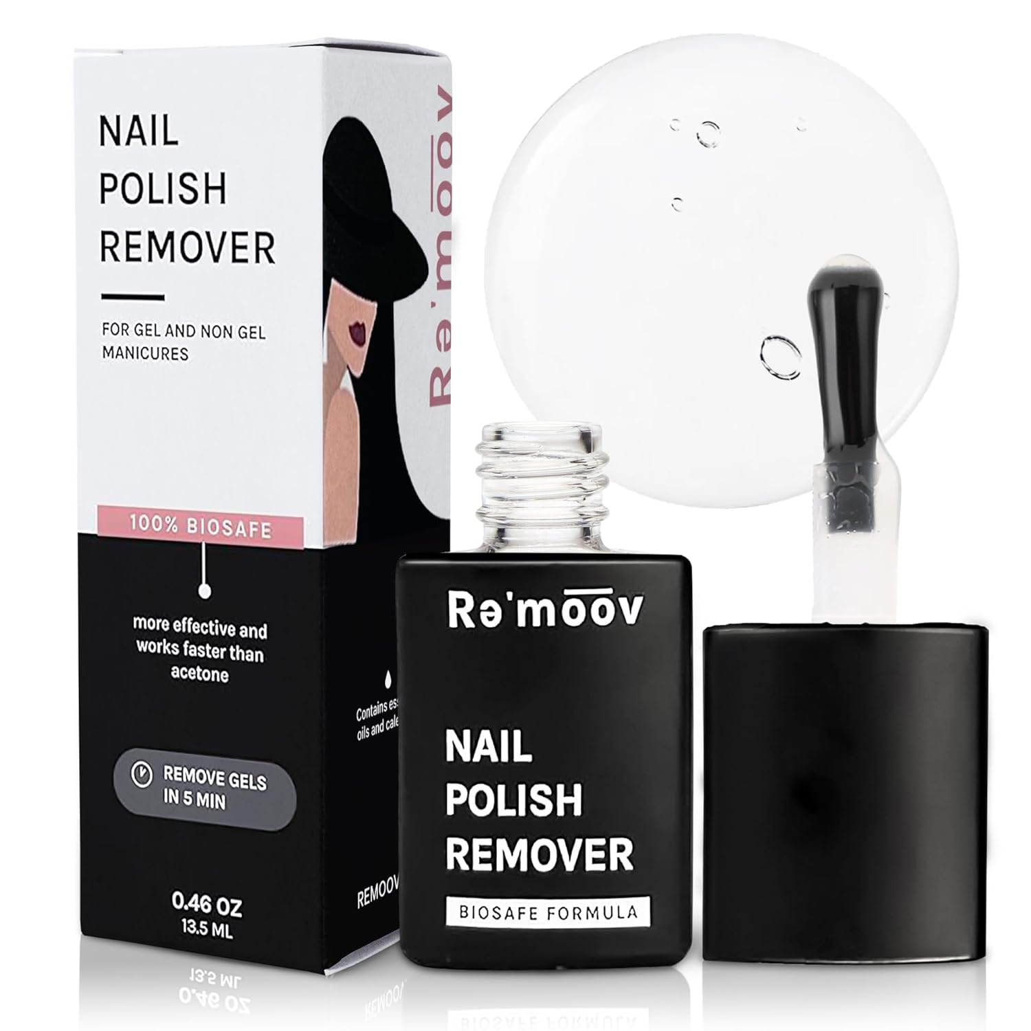 Removedor de esmalte de uñas, esmalte de gel acrílico en gel en casa, removedor de manicura, fórmula libre de acetona de 5 minutos, limpiador no