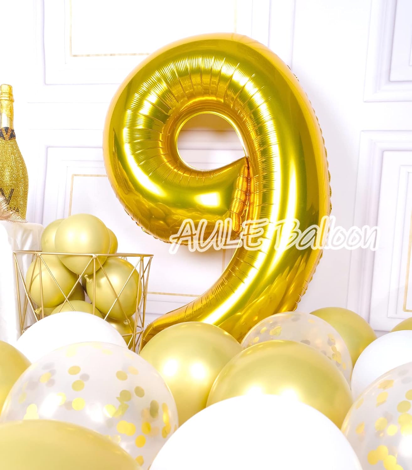 AULE Globos dorados grandes de 40 pulgadas con número 9, globos de helio de aluminio grandes del 0 al 9, decoraciones gigantes de fiesta de 9
