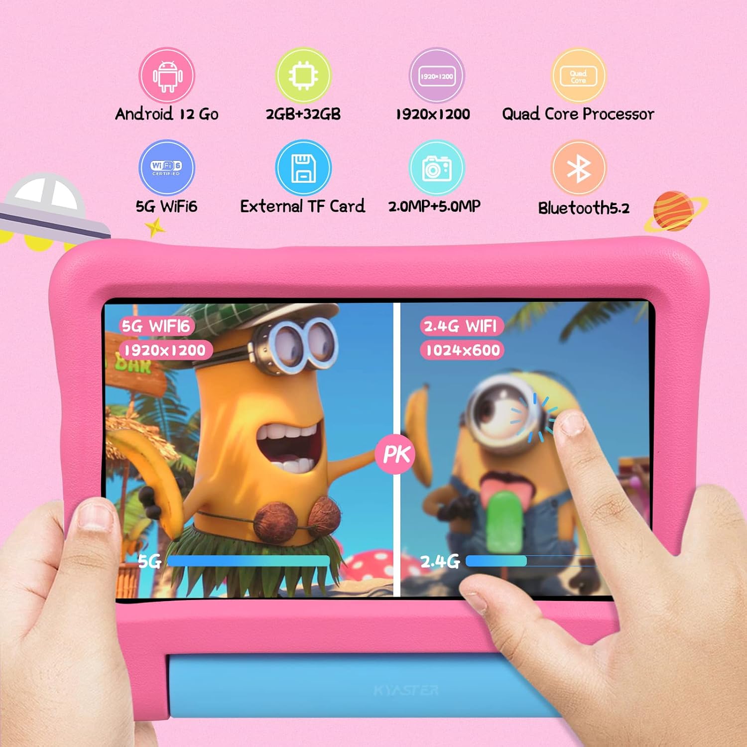 Tableta para niños, tabletas para niños pequeños, 7 pulgadas 5G WiFi 6 Android 12, pantalla IPS Full HD 1920×1200, 2GB RAM 32GB ROM, controles
