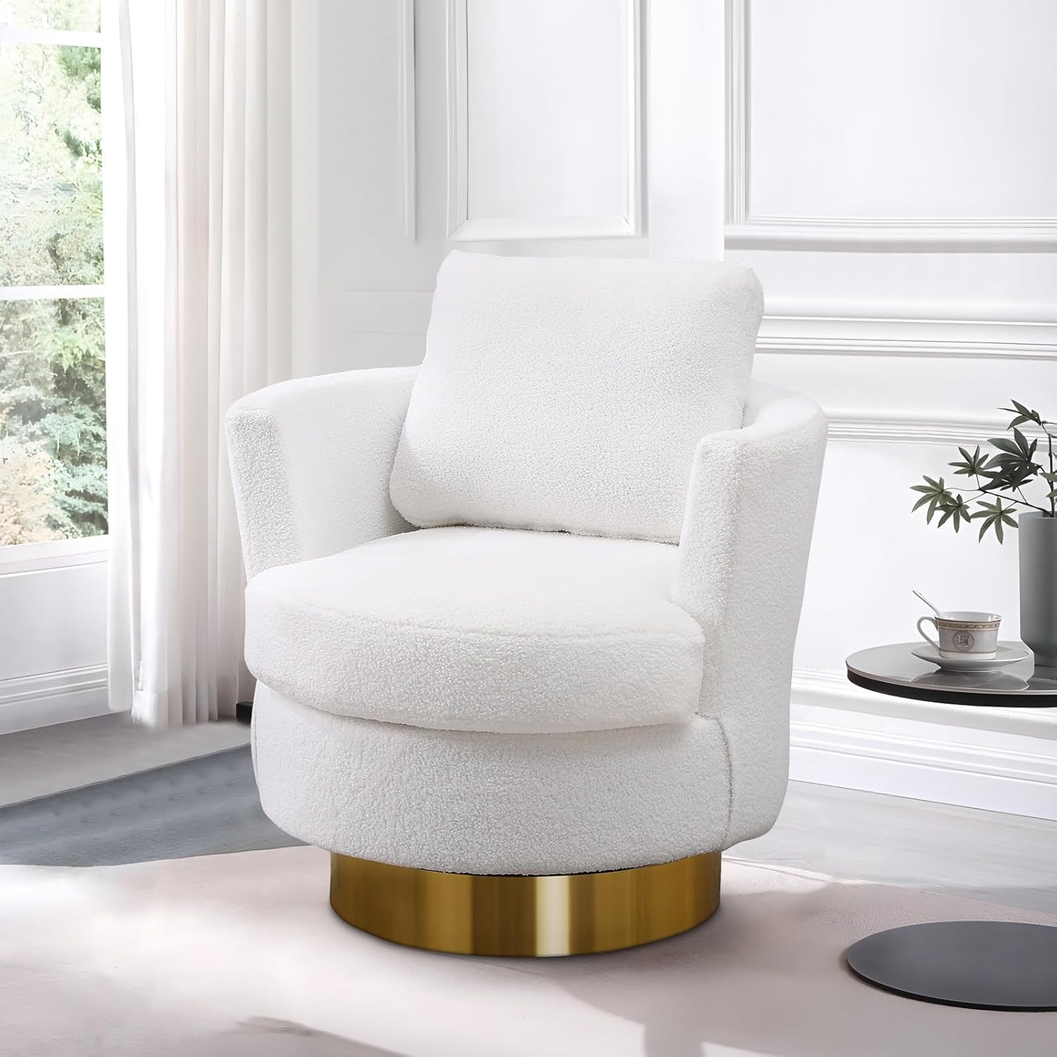 Silla giratoria tapizada, cómoda silla decorativa con almohada lumbar, silla redonda giratoria de 360, moderna silla de sherpa para guardería, sala
