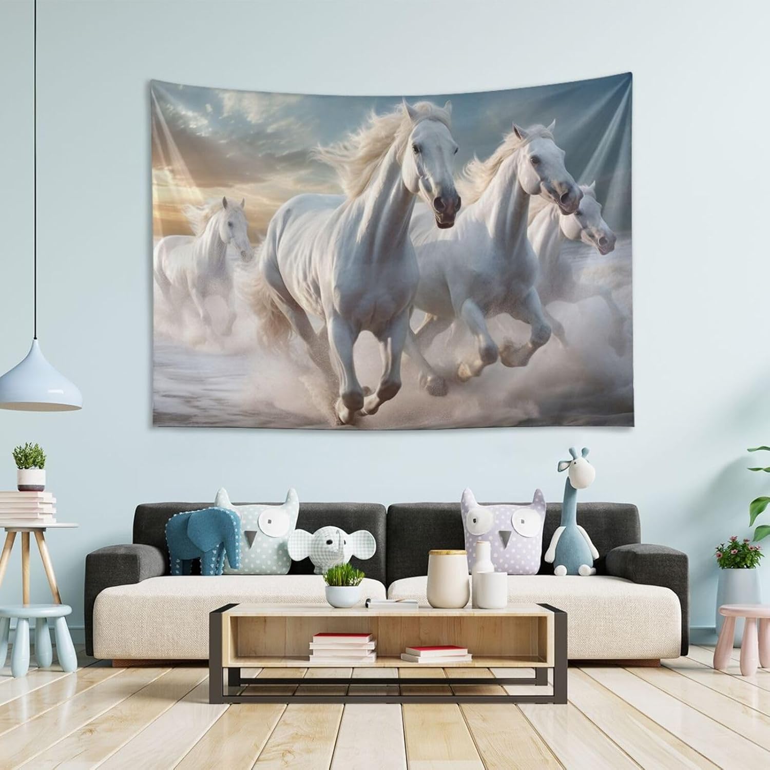 Qilmy Tapiz de caballo corriendo lavable de poliéster para colgar en la pared, para sala de estar, dormitorio, fiesta, decoración del hogar, 60 x 40