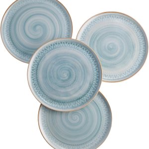 Corona – Juego de 4 platos llanos de cerámica, aptos para microondas y lavavajillas, vajilla rústica moderna, para servir la cocina, pintados a Corona – Juego de 4 platos llanos de cerámica, aptos para microondas y lavavajillas, vajilla rústica moderna, para servir la cocina, pintados a
