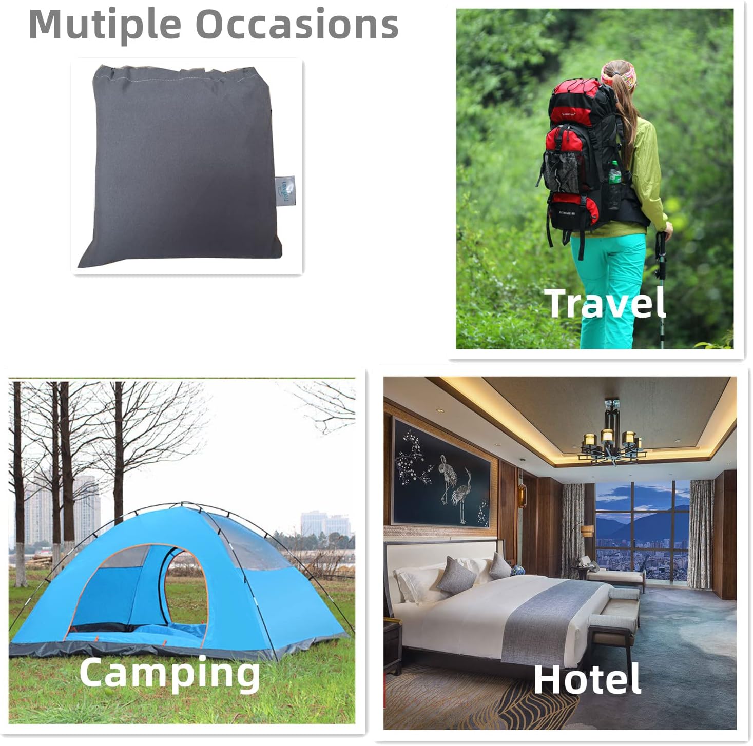 Traliven – Saco de dormir transpirable para adultos, sábana ligera de viaje y campamento, compacto y portátil para hotel, albergues, viajes,