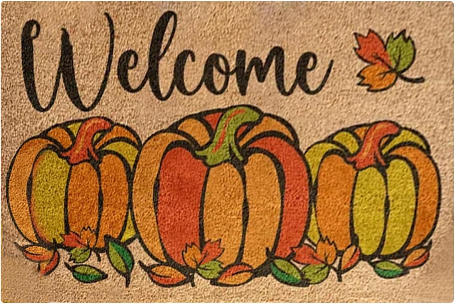 Tapete de bienvenida con diseño de calabaza de otoño, para exteriores, para puerta delantera, hojas de arce, antideslizante, para casa de campo,