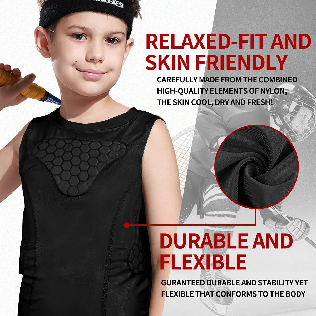 Youth Padded Shirt Football Rib Protector Chest Heart Guard Shirt Kids Boy Girl Vest for Rugby Baseball Softball