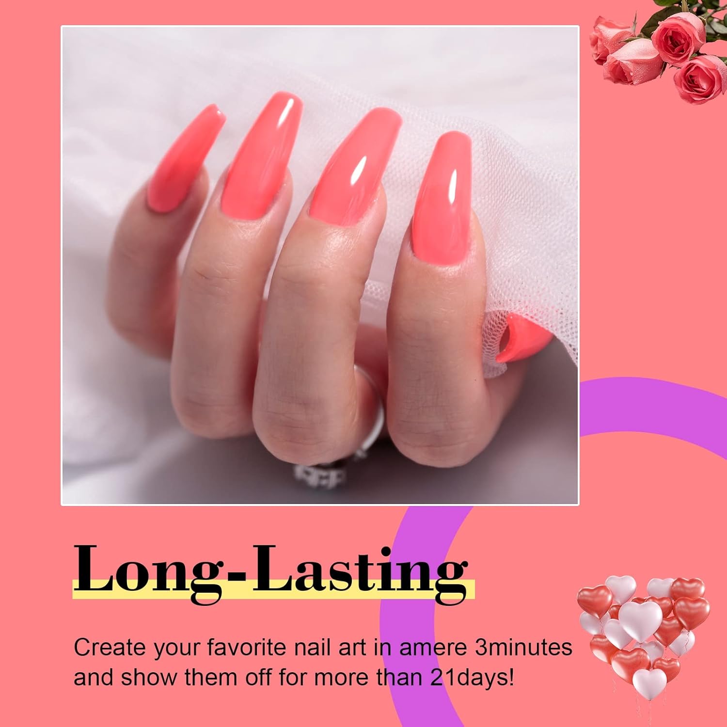 Imtiti Esmalte de uñas de gel neón, secado rápido, 3 en 1, esmalte de gel rojo rosa, esmalte de uñas neón semipermanente LED y UV, no necesita base