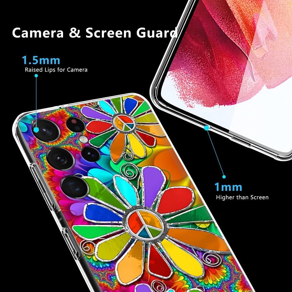 Funda compatible con Samsung Galaxy S21 Ultra, bonita funda protectora de TPU a prueba de golpes con signo de paz abstracto colorido hippie