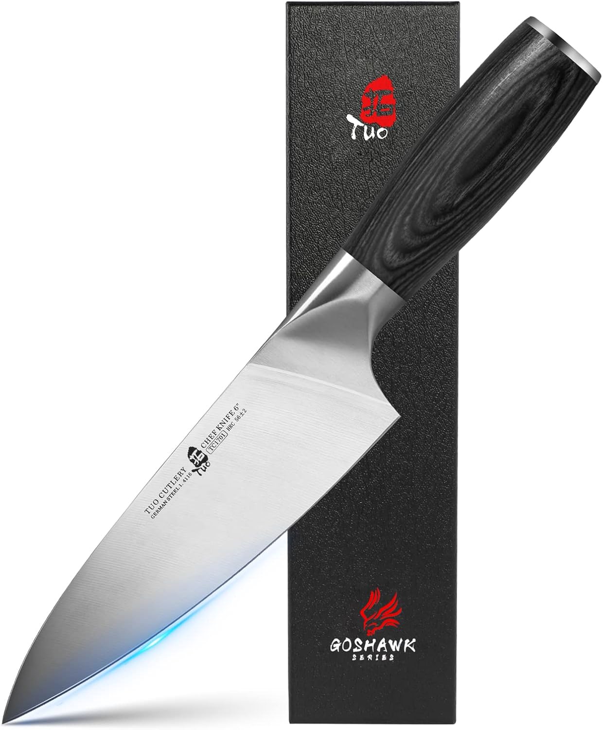 TUO Cuchillo de chef de 6 pulgadas, cuchillo de cocina Gyuto, acero inoxidable alemán de alto carbono, cómodo mango de madera de Pakkawood, espiga