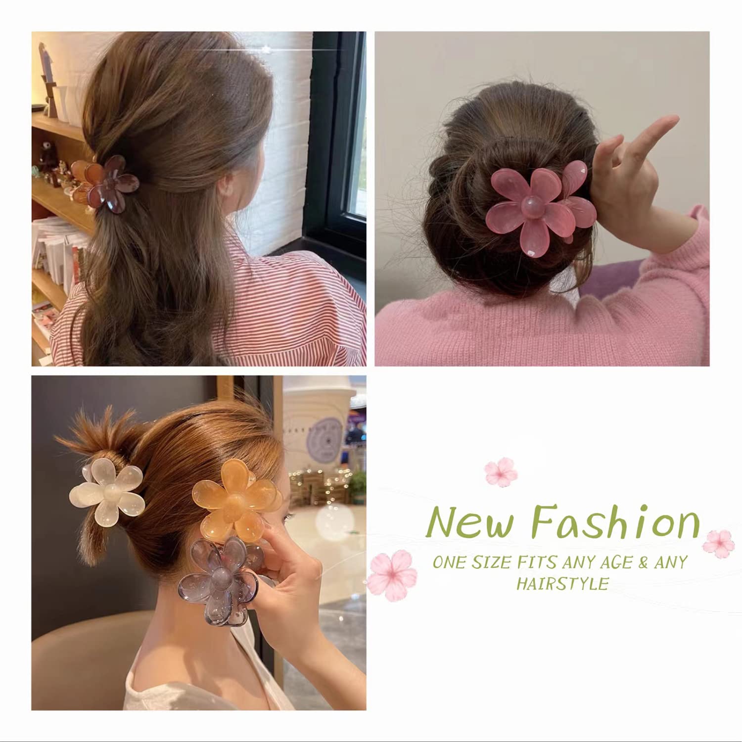 Pinzas para el cabello de flores, 8 pinzas antideslizantes para el cabello, pinzas de garra grandes, lindas pinzas para el cabello de sujeción