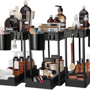 Breeze Touch Paquete de 3 organizadores y almacenamiento para debajo del fregadero, organizador de gabinete extraíble, organizador multiusos de 2 Breeze Touch Paquete de 3 organizadores y almacenamiento para debajo del fregadero, organizador de gabinete extraíble, organizador multiusos de 2