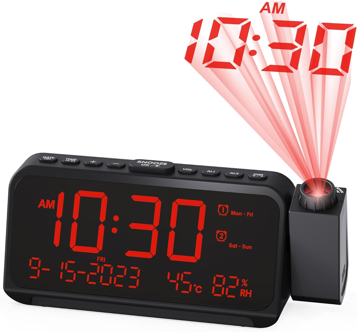 Roxicosly Reloj despertador de proyección dígitos blancos proyección roja+despertador súper fuerte con agitador de cama 2 unids