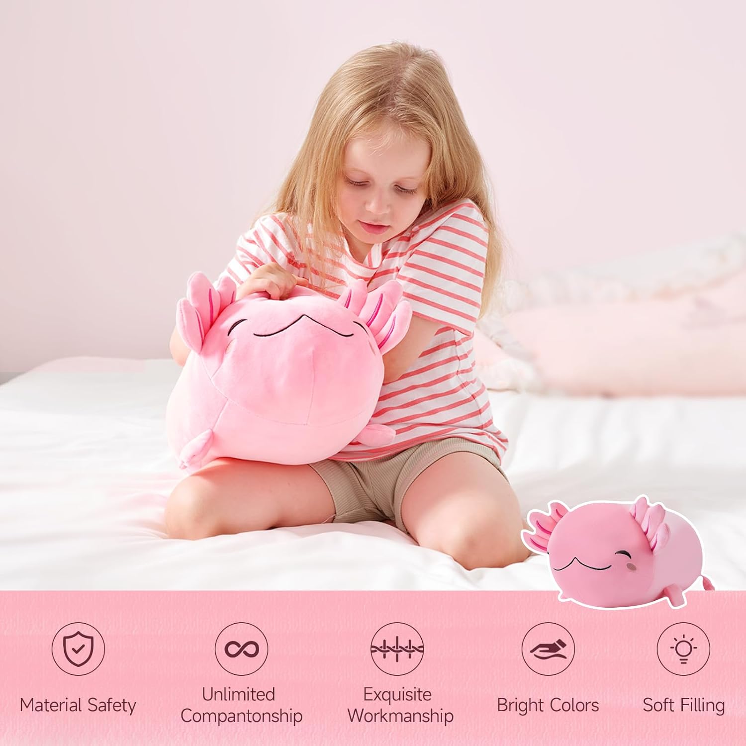 Axolotl – Peluche de animal de peluche suave de 19 pulgadas, linda almohada de felpa de ajolote kawaii, regalo para niños y niñas, cumpleaños,