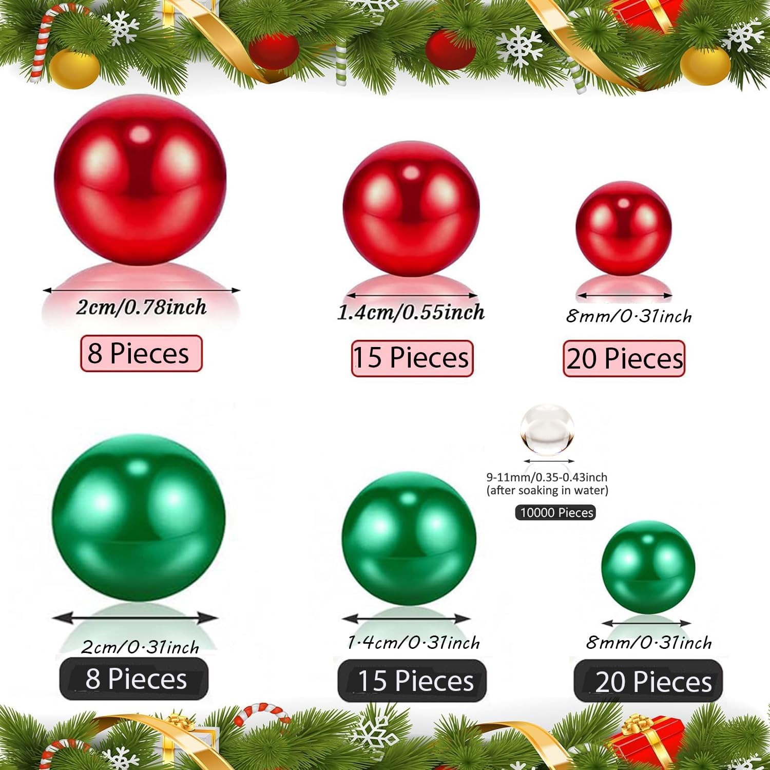 10098 piezas de decoración de jarrones de Navidad para velas flotantes, perlas de imitación, guirnalda de perlas para jarrones, centro de mesa de