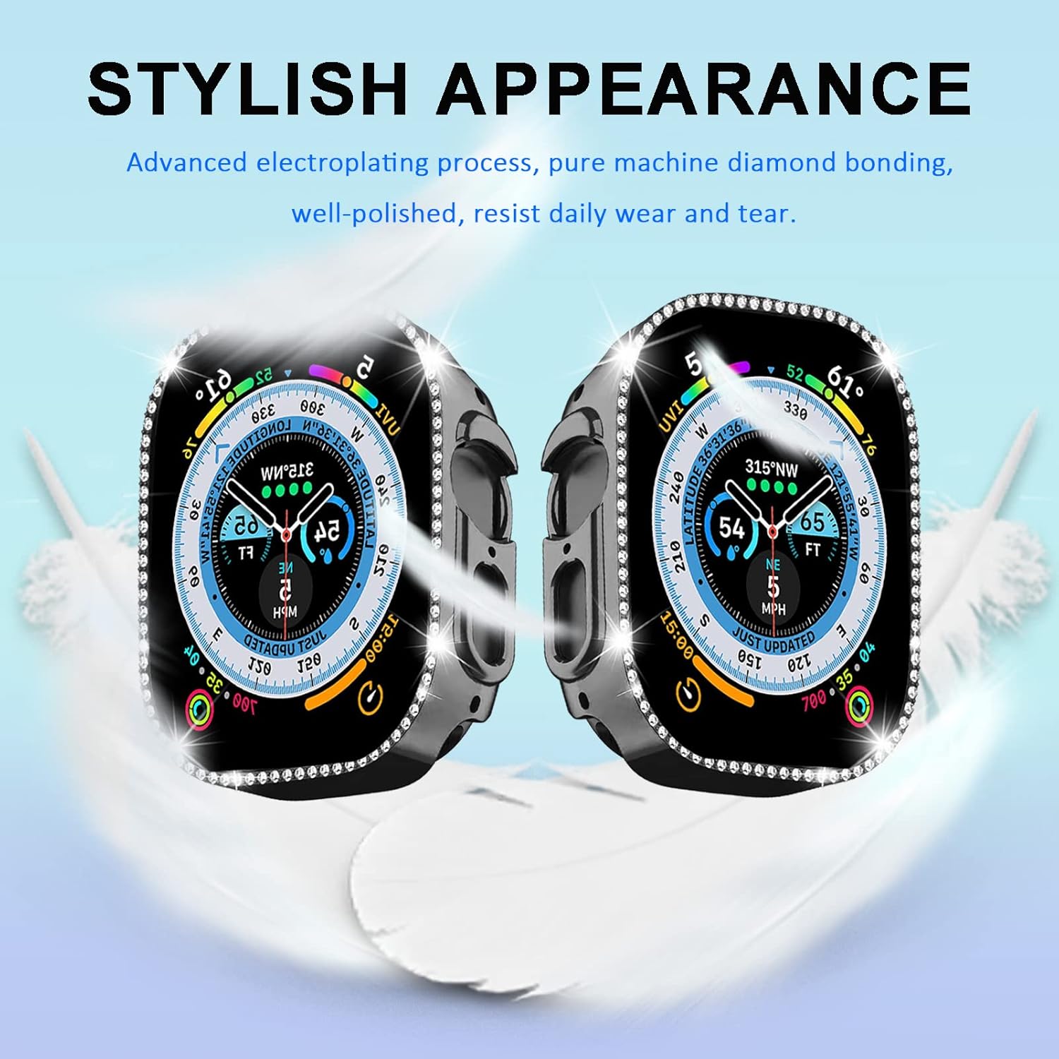 Miimall Funda compatible con Apple Watch UltraUltra 2 de 1.732 pulgadas, con cristales brillantes chapados en diamantes a prueba de golpes, marco