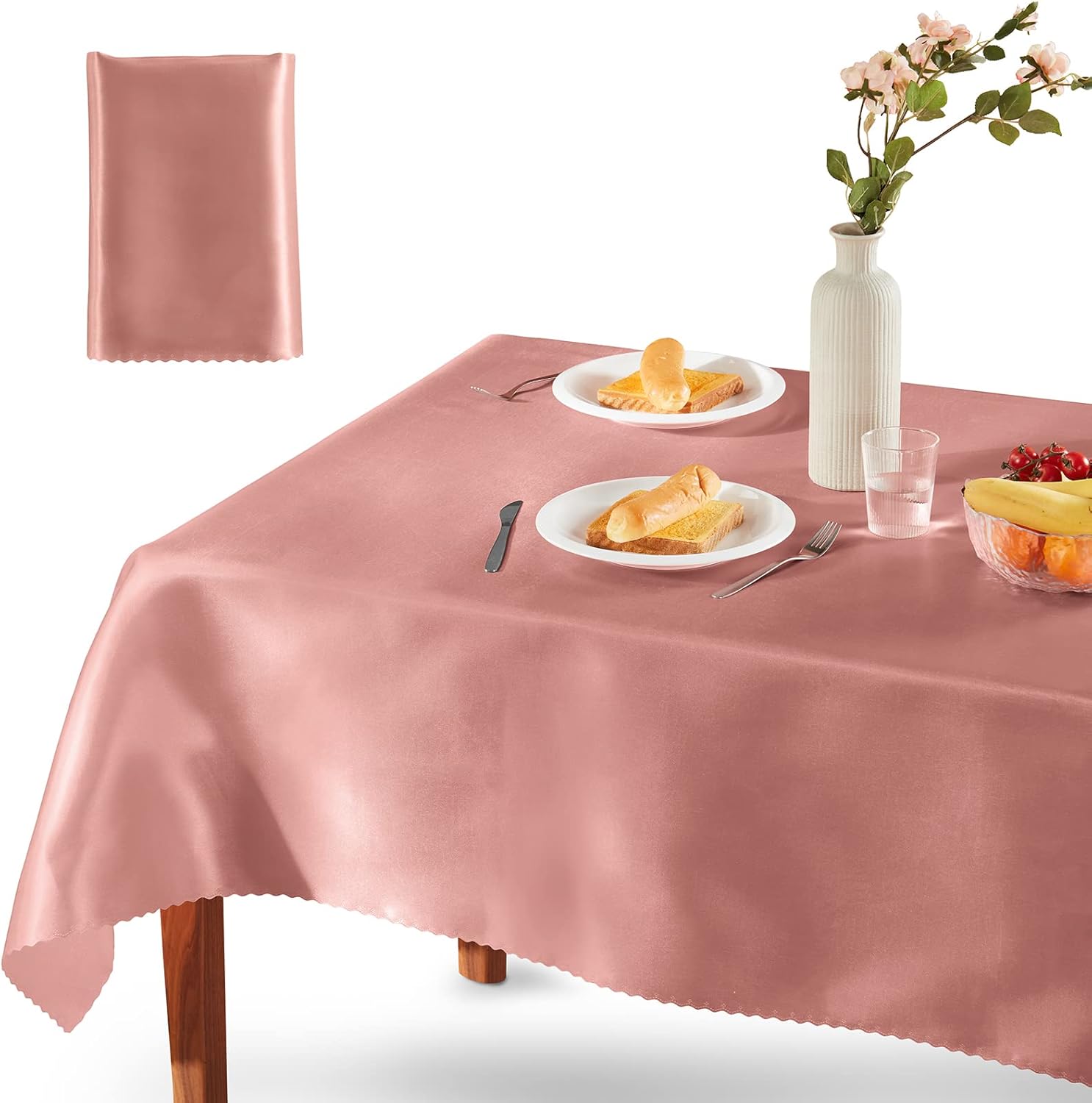 Homiest 1 paquete de mantel de satén de 60 x 84 pulgadas, color oro rosa, mantel de mesa rectangular sedoso, manteles de satén para boda, recepción,